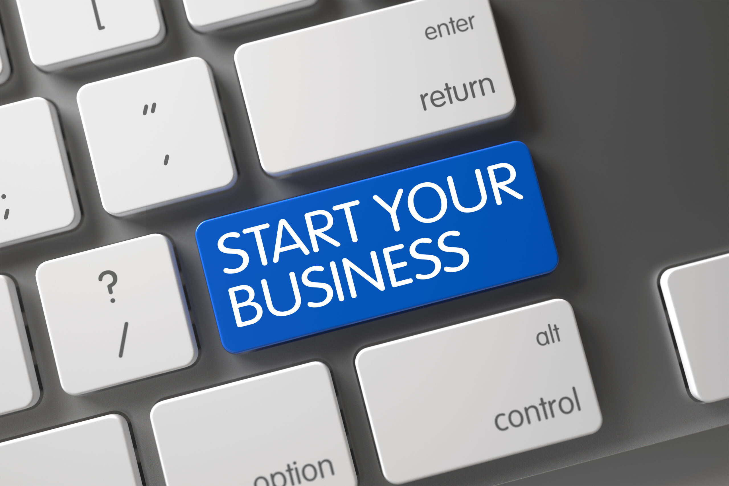 Start Your Business” gomb egy billentyűzeten – cégalapítás modellek számára